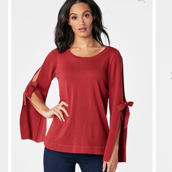 JustFab Sweaters - NWT Red Knit Boatneck Sweater w/Open Slit Sleeves